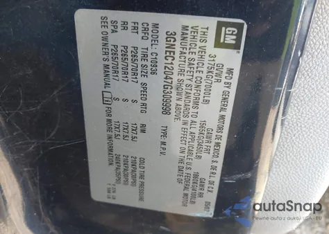 2007 Chevrolet Avalanche 1500 Lt z USA, uszkodzony, nr VIN 3GNEC12047G309998